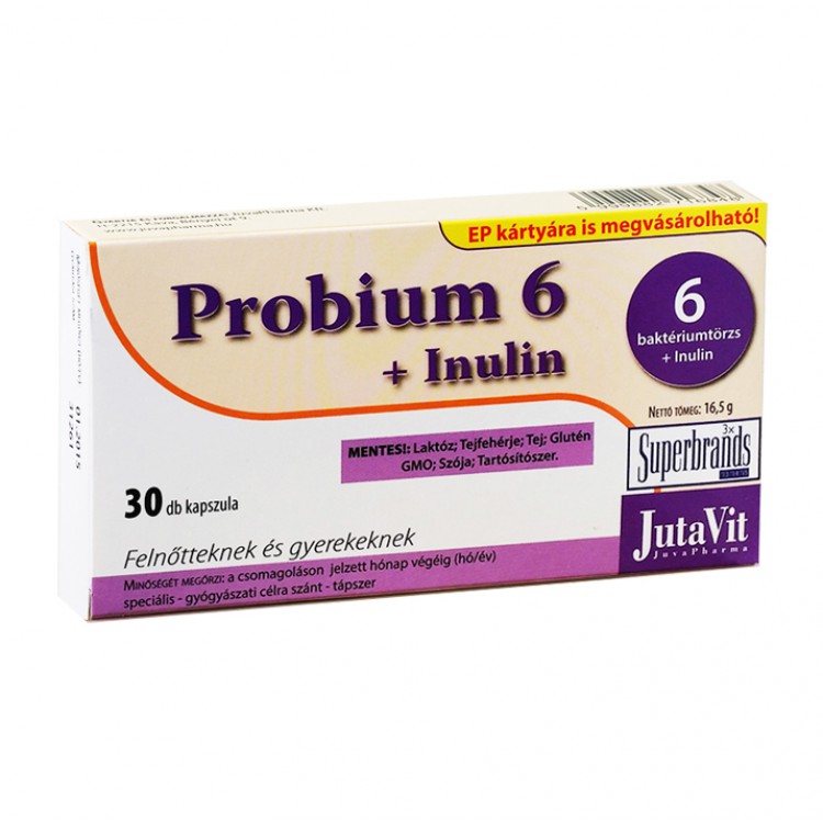 JUTAVIT PROBIUM6 + INULIN PROBIOTIKUS KAPSZULA 30 DB, Gyógytündér Gyógyszertár és Webáruház